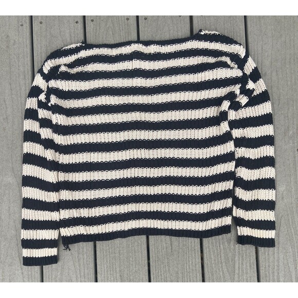 I Love H81 Black Cream Chunky Rib Knit Striped Pullover Sweater Women’s L - Picture 9 of 12